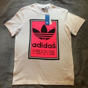 NWT Adidas White and Pink Logo Graphic T Shirt